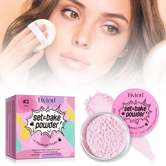 Loose Setting Powder Lightweight Matte Finish Rice Powder Makeup for Oil Control & Long Lasting Flawless Finish 24g, Pink