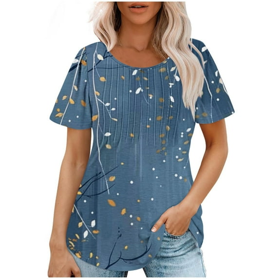 Loose Shirt for Women Floral Tunic Tshirt Short Sleeve Pullover Top Crewneck Fashion Outfits 2025