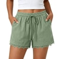 thumbnail image 1 of Loose Shorts Women Summer Women’s Lace Hem Shorts, Elastic Waist Drawstring Casual Beach Bottoms, Summer Loose Fits Comfy Vacation Shorts Green XXL, 1 of 8