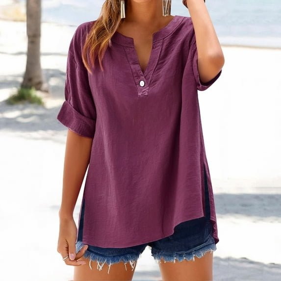 Loose Solid Color Women's Shirt - Stand Collar, Long Sleeve, for Casual and Festival Wear, M, Red