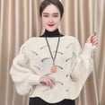 thumbnail image 1 of Loose Solid Pullover Casual Oversize Bat Sleeve Irregular Hem Hollow Shawl Sweater Women Knitwear Kintting Cloak BEIGE, 1 of 7