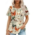 thumbnail image 1 of Loose Summer Tops for Women Oversized Short Sleeve Floral Shirt Trendy Casual Pullover, Beige, S, 1 of 7