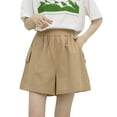 thumbnail image 1 of Loose Summer Wide Leg Shorts Women Elastic Waist Casual Knee Length Half Bermuda Shorts Khaki,XL, 1 of 6