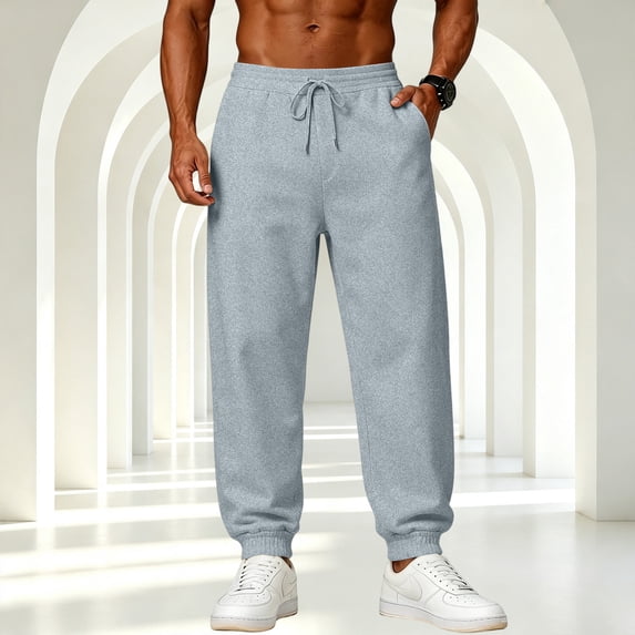 Loose Sweatpants For Men Elastic Drawstring Waist Casual Trousers Solid Color Ribbed Cuffs Jogger Pants With Side Pockets