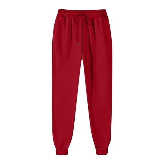 Loose Sweatpants for Women Casual Plus Size Tie High Waist Joggers Pants with Pockets Fall Baggy Lounge Long Trousers, Red, XXL