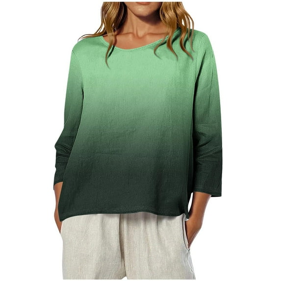 Loose Sweatshirts for Women 3/4 Length Sleeve Round Neck Print Tunic Tops Pullover Lightweight Baggy Casual Blouse (XL, Army Green-A)