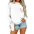 thumbnail image 1 of Loose Sweatshirts for Women Cotton Fleece Mock Crew Neck Pullover Sweater Chest Pocket Dropped Long Sleeve Tops (XL, White), 1 of 3