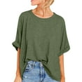 thumbnail image 1 of Loose T Shirts for Women Cotton Summer Casual Roll-Up 1/2 Sleeve Crew Neck Shirts Oversized Basic Comfort Tee Tops S-2XL, Army Green, S, 1 of 6