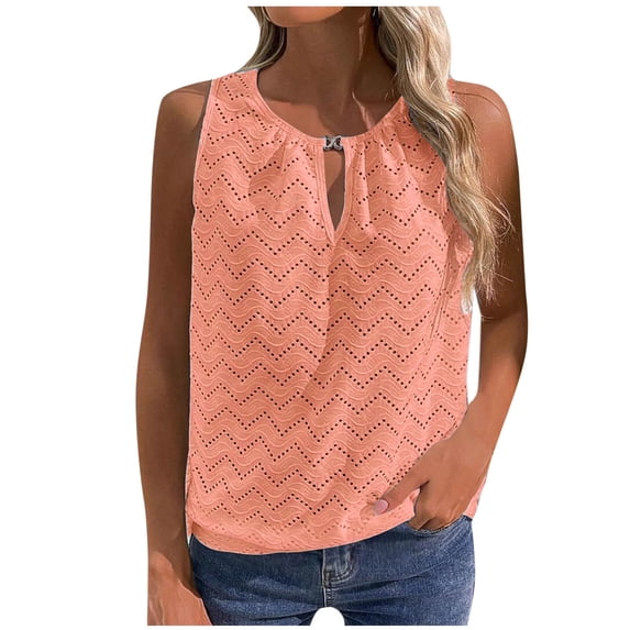 Loose Tank Tops For Women Sevevn Women's Round-Necked T-shirt Casual Sleeveless Top Hollowed-Out Tank Long Tank Tops For Women