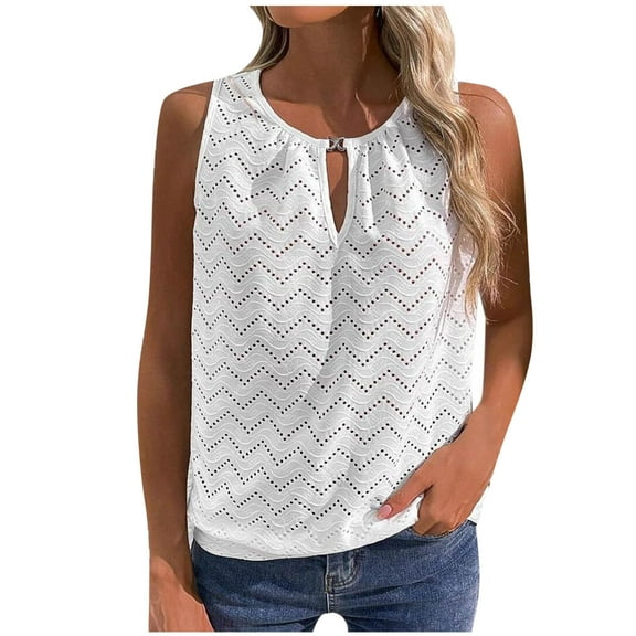 Loose Tank Tops For Women Sevevn Women's Round-Necked T-shirt Casual Sleeveless Top Hollowed-Out Tank Long Tank Tops For Women