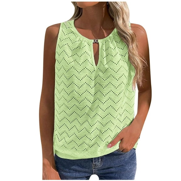 Loose Tank Tops For Women Sevevn Women's Round-Necked T-shirt Casual Sleeveless Top Hollowed-Out Tank Long Tank Tops For Women