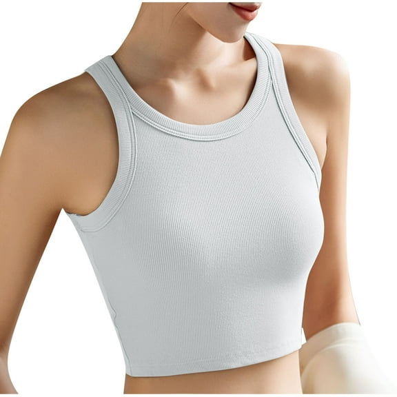 Loose Tank Tops for Women Warehouse Built in Bra Tank Tops for Women Summer Longline Bras with Padded Cropped Camisole Solid Undershirts Workout Yoga Crop Tops New White L