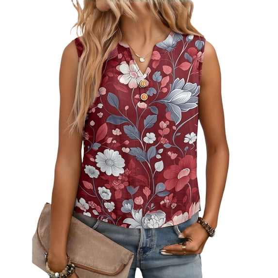 Loose Tank Tops for Women Sleeveless Button Up V Neck Vest Top Cotton Linen Blouses Basic Shirt Summer Clothes for Daily Beach Vacation
