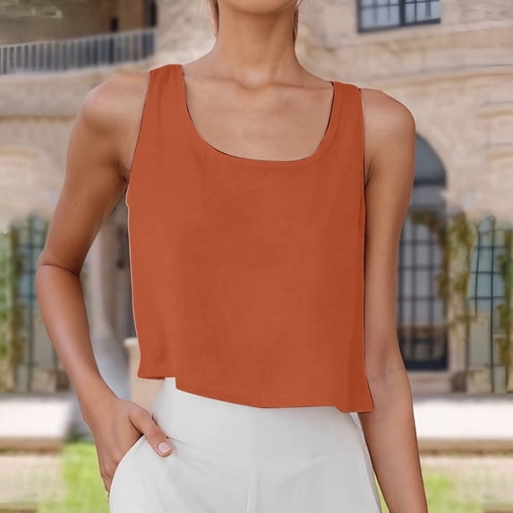 Loose Tank Tops for Women Women's Linen Blend Round Neck Button Up Sleeveless Tank Camisoles for Women Orange XL