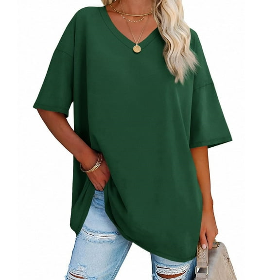 Loose V-neck Women's Short Sleeve T-shirt Solid Color Summer Casual Oversize Shirt Tops