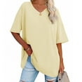 thumbnail image 1 of Loose V-neck Women's Short Sleeve T-shirt Solid Color Summer Casual Oversize Shirt Tops, 1 of 3