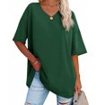 thumbnail image 1 of Loose V-neck Women's Short Sleeve T-shirt Solid Color Summer Casual Oversize Shirt Tops, 1 of 3