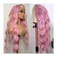thumbnail image 1 of Loose Wave Light Pink Lace Frontal Wig 13×4×1 HD Transparent Lace Wig Brazilian Remy Hair 8-28" Pre Plucked Pink Colored Wave Curly Lace Front Wig, 1 of 4