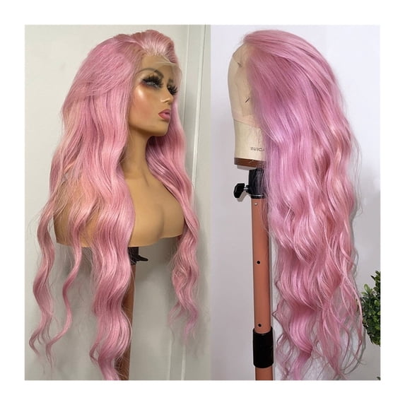 Loose Wave Light Pink Lace Frontal Wig 13×4×1 HD Transparent Lace Wig Brazilian Remy Hair 8-28" Pre Plucked Pink Colored Wave Curly Lace Front Wig