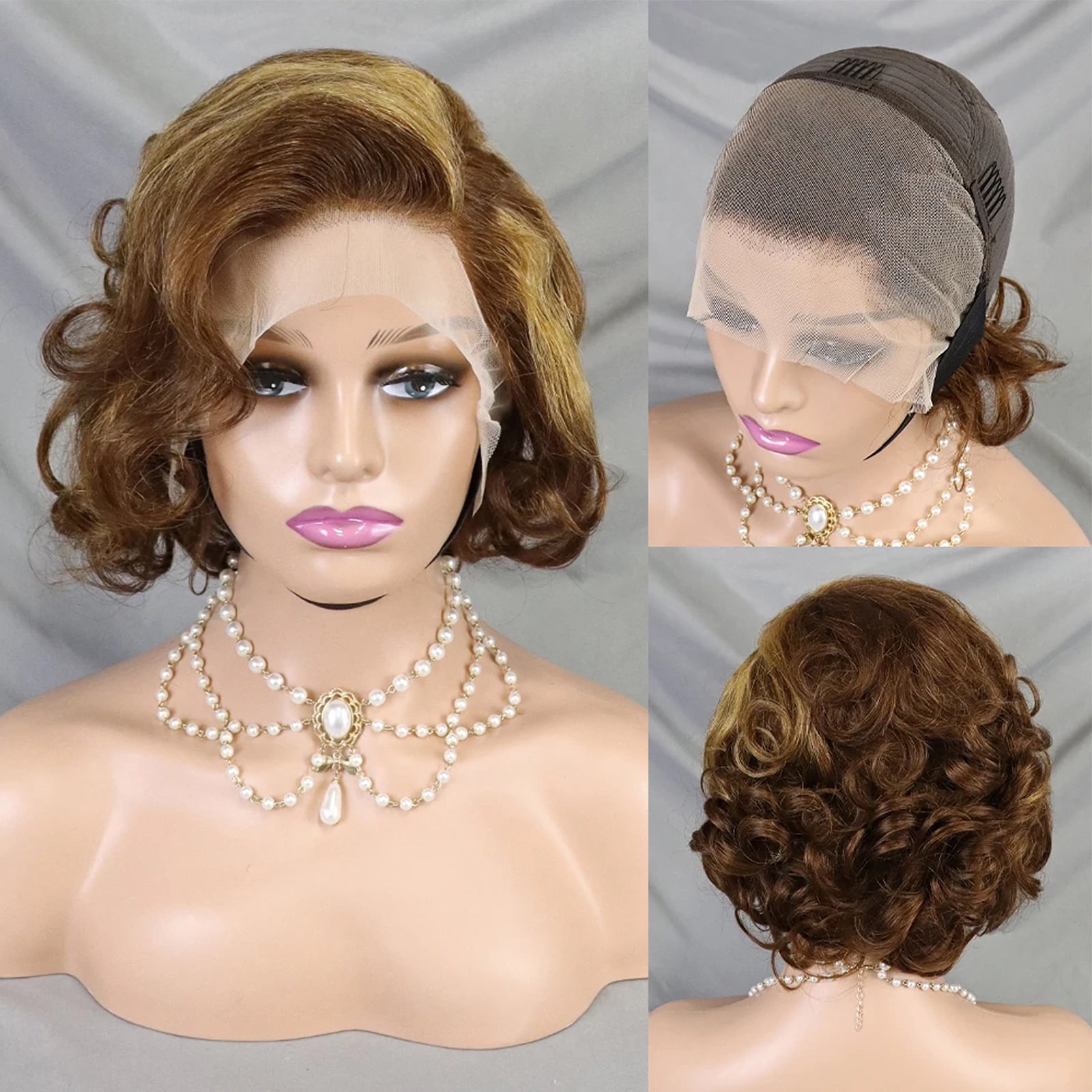Loose Wave Pixie Cut Wig 4/27 Color Short Bob Human Hair 13x4 Lace Frontal Wigs Transparent Lace Human Hair for Black Women Lace Front Human Hair Wig