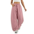 thumbnail image 1 of Loose Workout Pants Women, Audhol Women's Sweatpants Solid Color Pull Rope Waist Barrel Round Scimitar Wide Leg Pants Casual Pocket 9 Point Guard Pants High Waisted Sweatpants for Women Pink M, 1 of 8