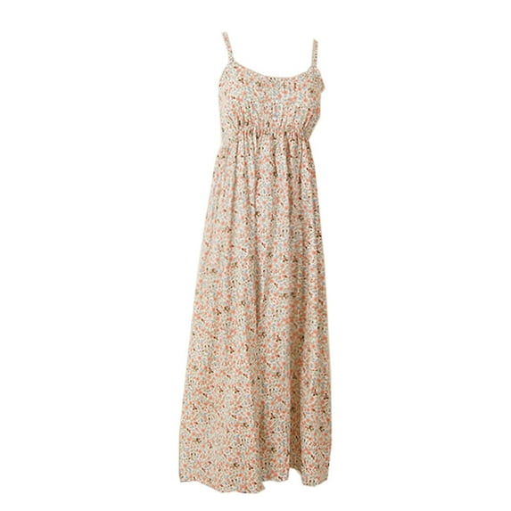 Loose large size backless dress, holiday dress with suspenders. Beach wind cotton floral dress