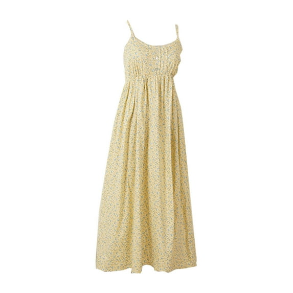 Loose large size backless dress, holiday dress with suspenders. Beach wind cotton floral dress