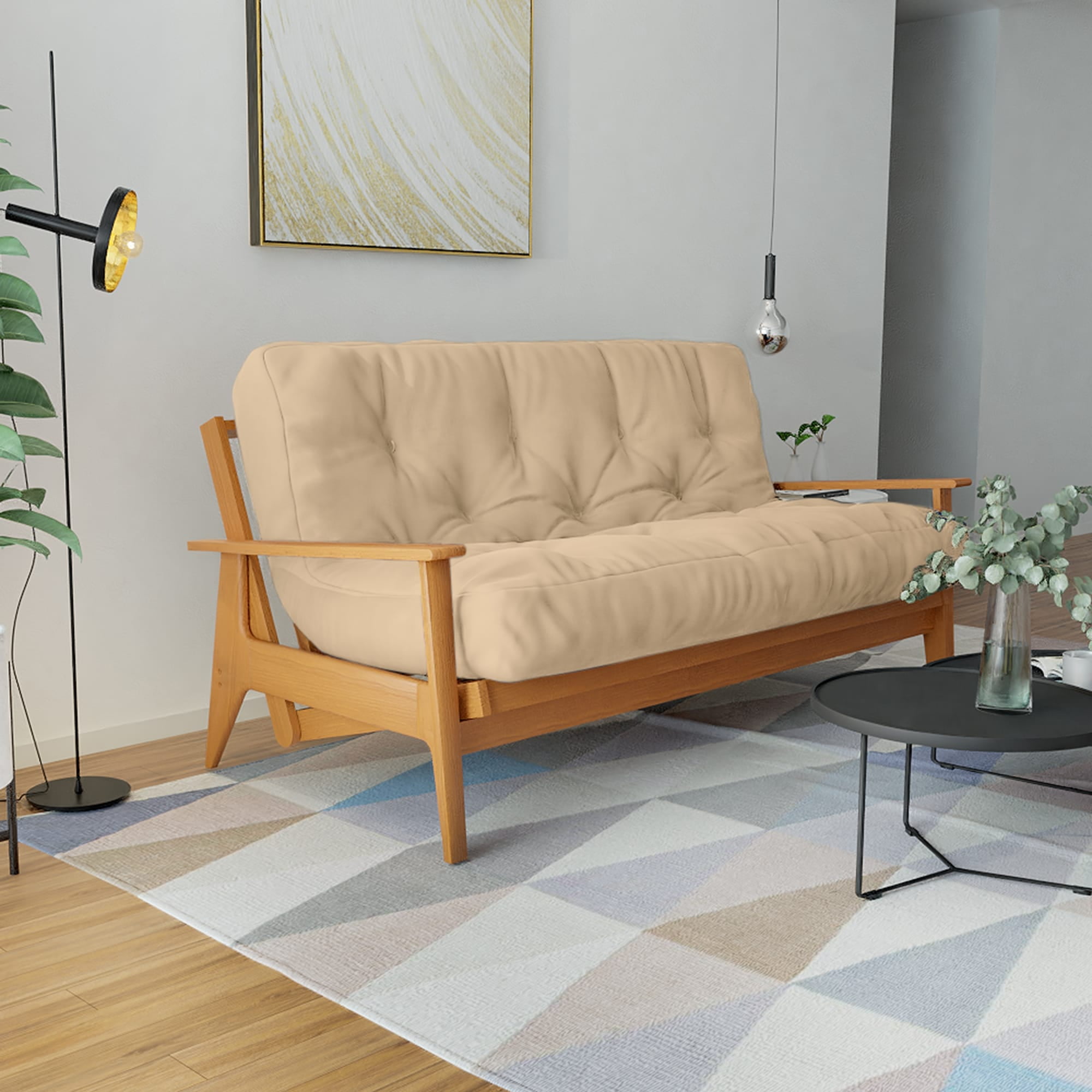Twin Beige Canvas Futon Mattress with CertiPUR-US Foam