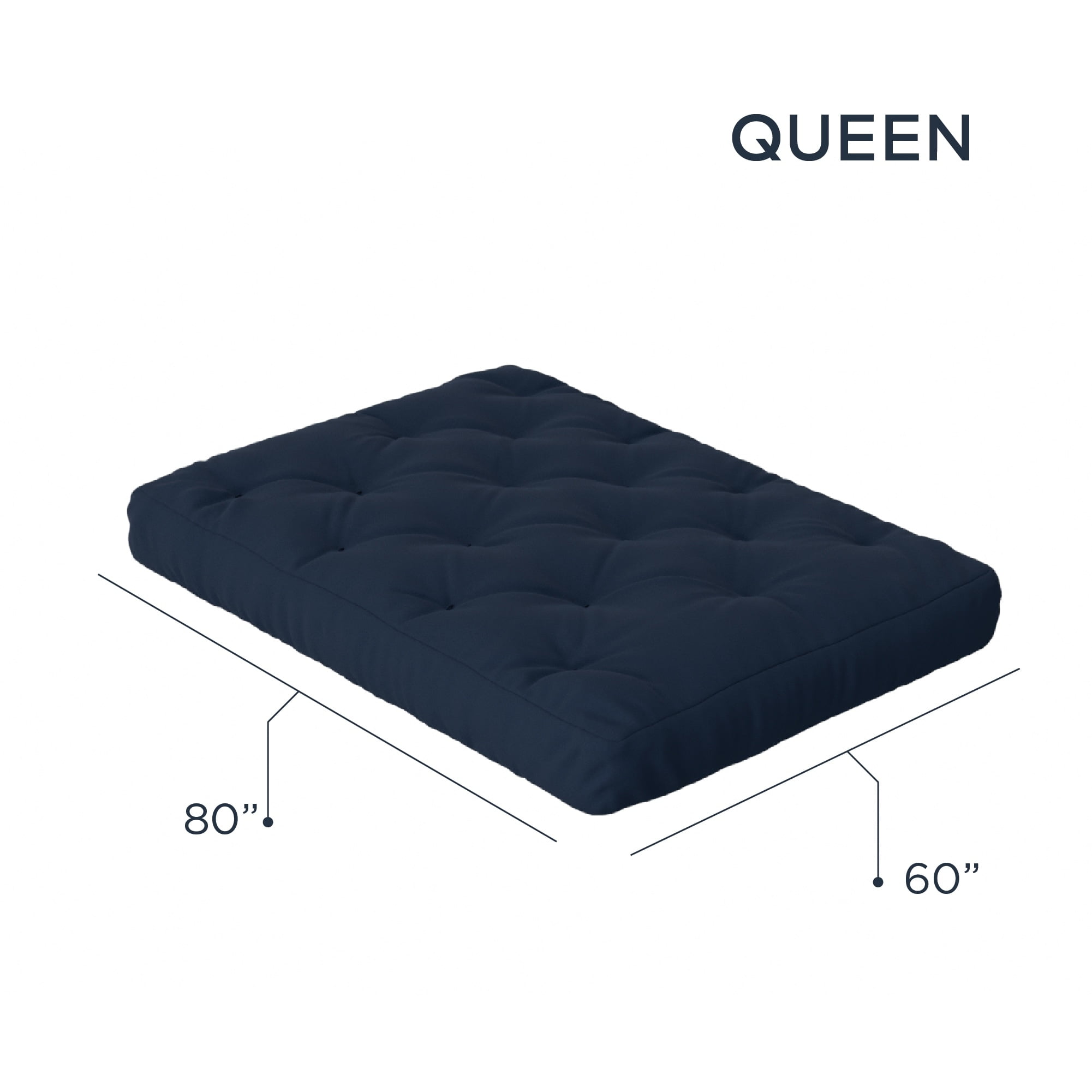 Navy Gel Memory Foam Queen Size Handcrafted Futon Pad
