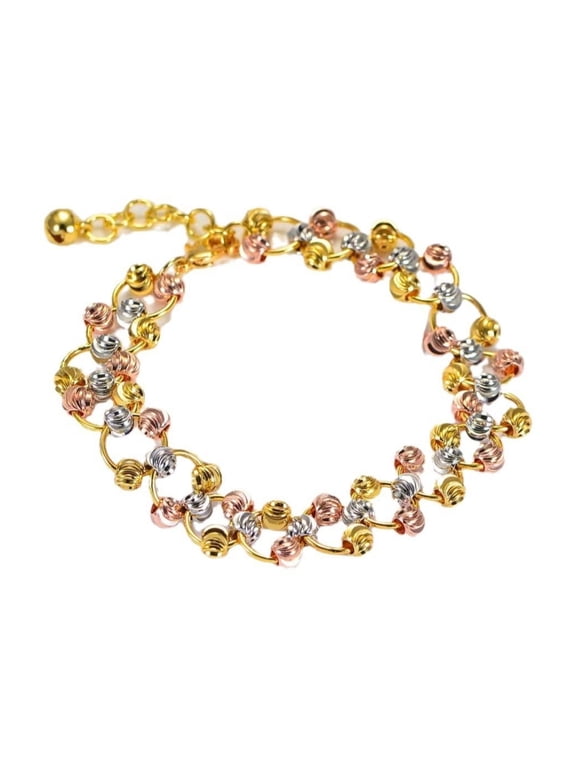 Gold Bracelets for Women Beaded Bracelet 18K Gold Plated Bracelet Strand Bead Ball Bracelet Set Stackable Bracelet Adjustable Bracelet Set Jewelry for Gifts