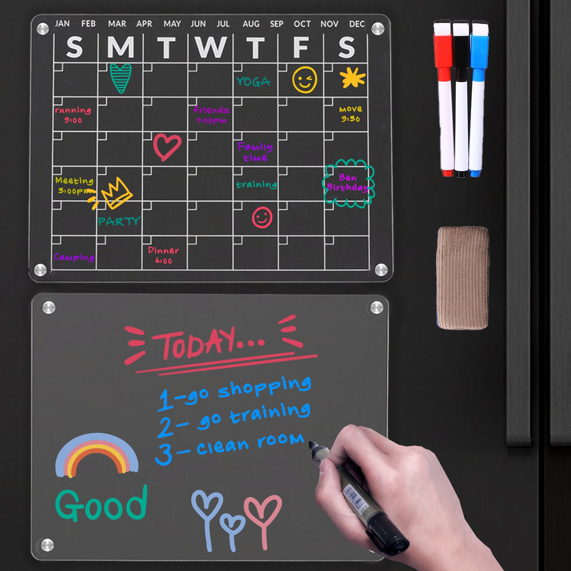 Loovelo Acrylic Dry Erase Board for Fridge Weekly Planner and Blank Memo Board