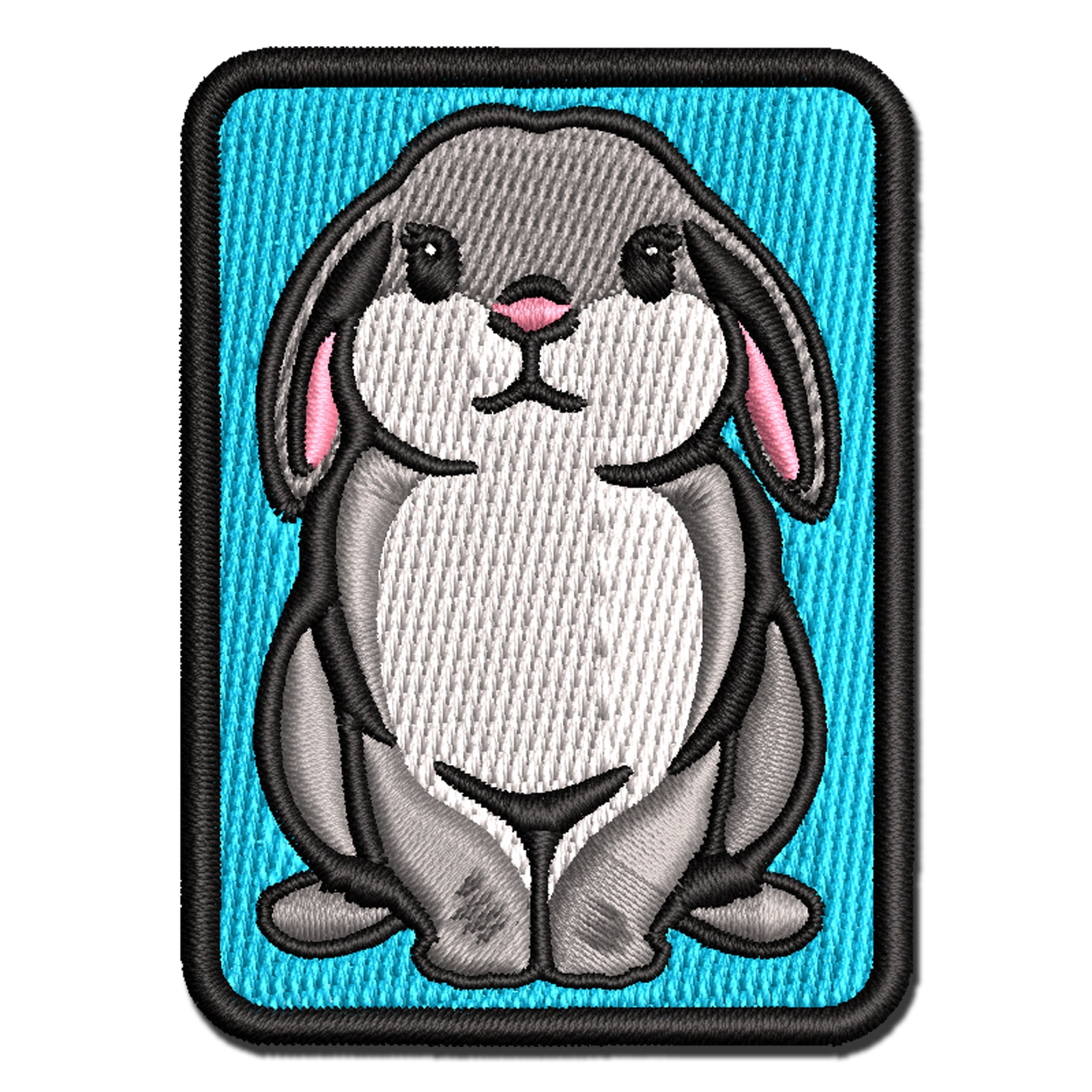 Lop Eared Bunny Rabbit Applique Multi-Color Embroidered Iron-On Patch - 3.5 Inch Large
