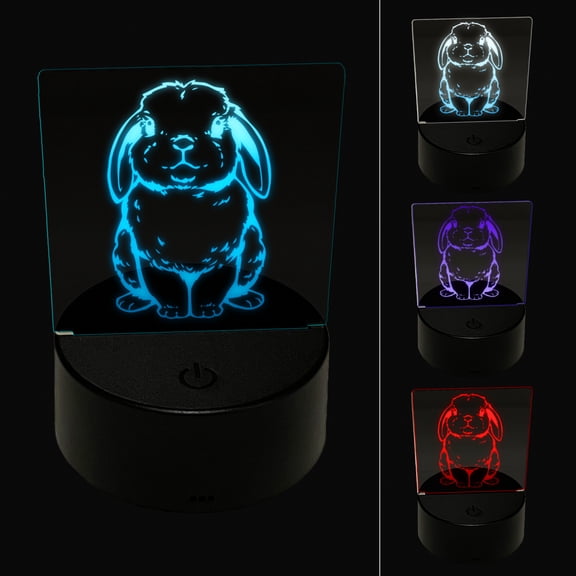 Lop Eared Bunny Rabbit LED Night Light Sign 3D Illusion Desk Nightstand Lamp