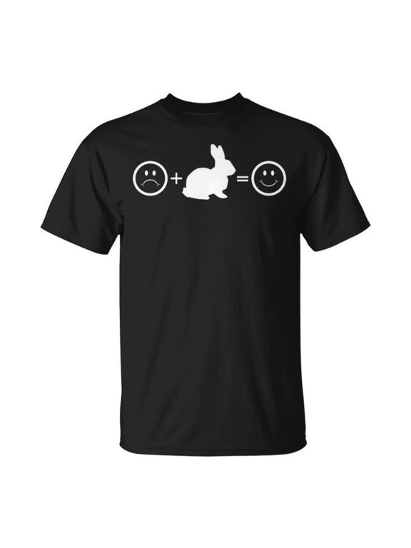 Lop Rabbit Bunny Graphic Tee, Unisex Adult Cotton T-Shirt for Mini Rex Pet Lovers, Cute Happy Rabbit Casual Wear, Size S, Color Black