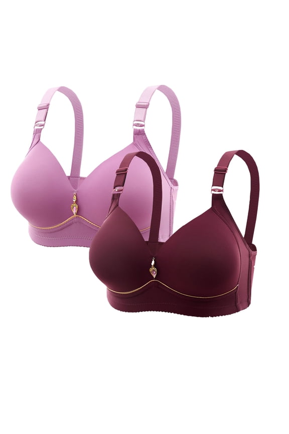 2 Pack Plus Size Wireless Women Bra Rhinestone Pendant Strong Support Push Up Bra Comfort Full Cup Underwear