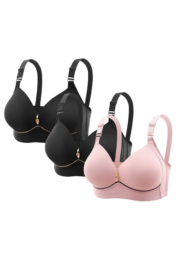 3 Pack Women Plus Size Wireless Bra Rhinestone Pendant Strong Support Push Up Bra Breathable Full Cup Underwear