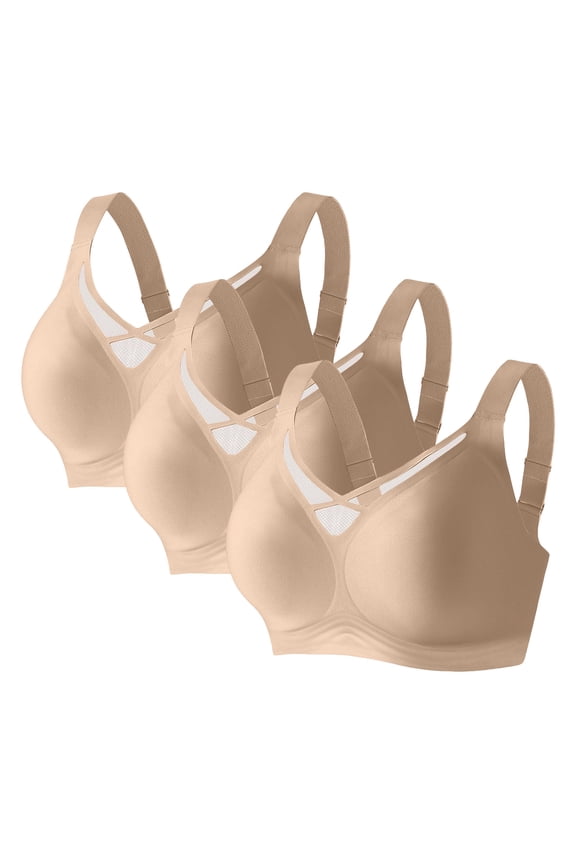3Pc Wireless Full Coverage Bra For Women Comfortable Mesh V-Neck With Wide Adjustable Straps Everyday
