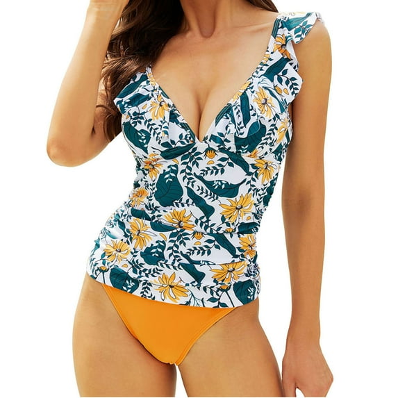 Lopeceal Bathing Suits Tankini Tops for Drawstring Side Bathing Suit Tankini with Scoop Neck 50 + High Waisted