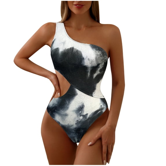 Lopeceal Beach Swimsuit Sexy One-Shoulder Swimsuit Tie Dye Bathing Suit Cutout Tummy Control Swimwear