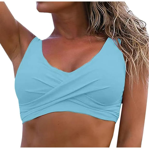 Lopeceal Bikini Tops for Women Twist Front Ruched Bathing Suit Adjustable Crisscross Back Cropped Tankini Swim Top Only