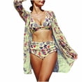 thumbnail image 1 of Lopeceal Bikinis Sets for Women Casual 3 Piece Swimsuit Tropical Beach Cover up Kimono Swimwear Bathing Suit with Boy Shorts, 1 of 8