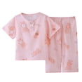 thumbnail image 1 of Lopeceal Girls 2 Piece Homewear Outfit Printed Button Down Crew Neck Short Sleeve and Long pajama pants Soft Comfortable 6M-12Y, 1 of 5