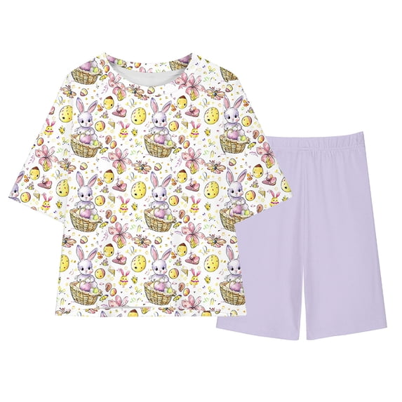Lopeceal Girls 2 Piece Summer Outfits Printed Loose Crew Neck Short Sleeve T-shirt and Solid Shorts Casual Comfortable 5-15Y