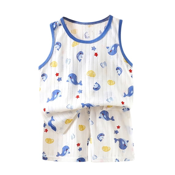 Lopeceal Girls Homewear 2 Piece Outfit Dinosaur Printed Round Neck Tank Top with Short Pants Soft Comfortable 6M-8Y