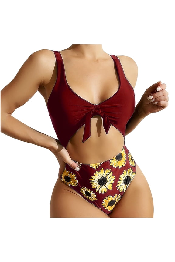 High Waisted Bikini Set for Women Two Piece Tummy Control Swimsuits Knot Front Criss Cross Back Floral Bathing Suit