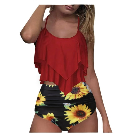 Lopeceal High Waisted Tankini Swimsuits for Women Flounce Top Tummy Control Bathing Suits