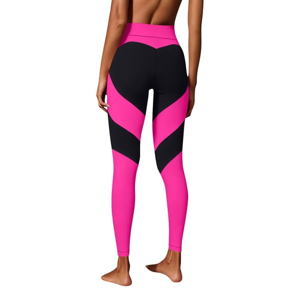 Lopeceal Leggings For Women Heart Print Color Block High Waist Tummy Control Stretchy Pants Summer Fitness Yoga Multicolor