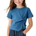 thumbnail image 1 of Lopeceal Little Girls Cute Short Sleeve Twist Front Round Neck Solid Tops Workout Casual Comfortable Tees 1-9Y, 1 of 6