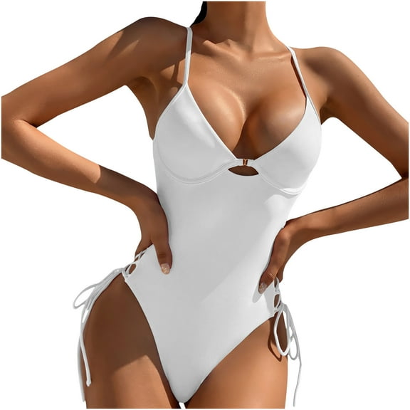 Lopeceal One Piece Bikini Bathing Suits for Women Hollow Out Lace Up Side Swimsuit Spaghetti Strap Summer Monokini Beachwear