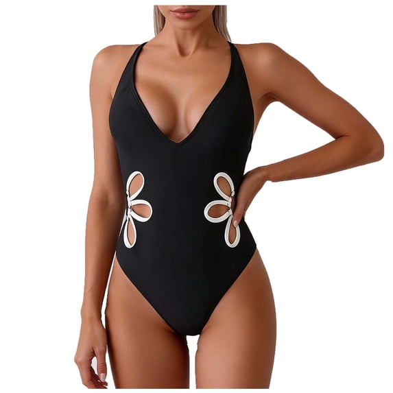 Lopeceal One Piece Swimsuit Women Slimming Floral Cut Out Color Block Bathing Suit Ruched Cheeky Swimwear